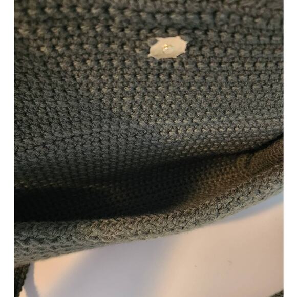 Hand Knit Green Crocheted Crossbody Purse with Floral Rosette Flap Closure - Picture 4 of 8